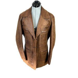 Robert Lewis Idea Vintage Lambskin Leather Long Brown Coat 40 (FLAWS)